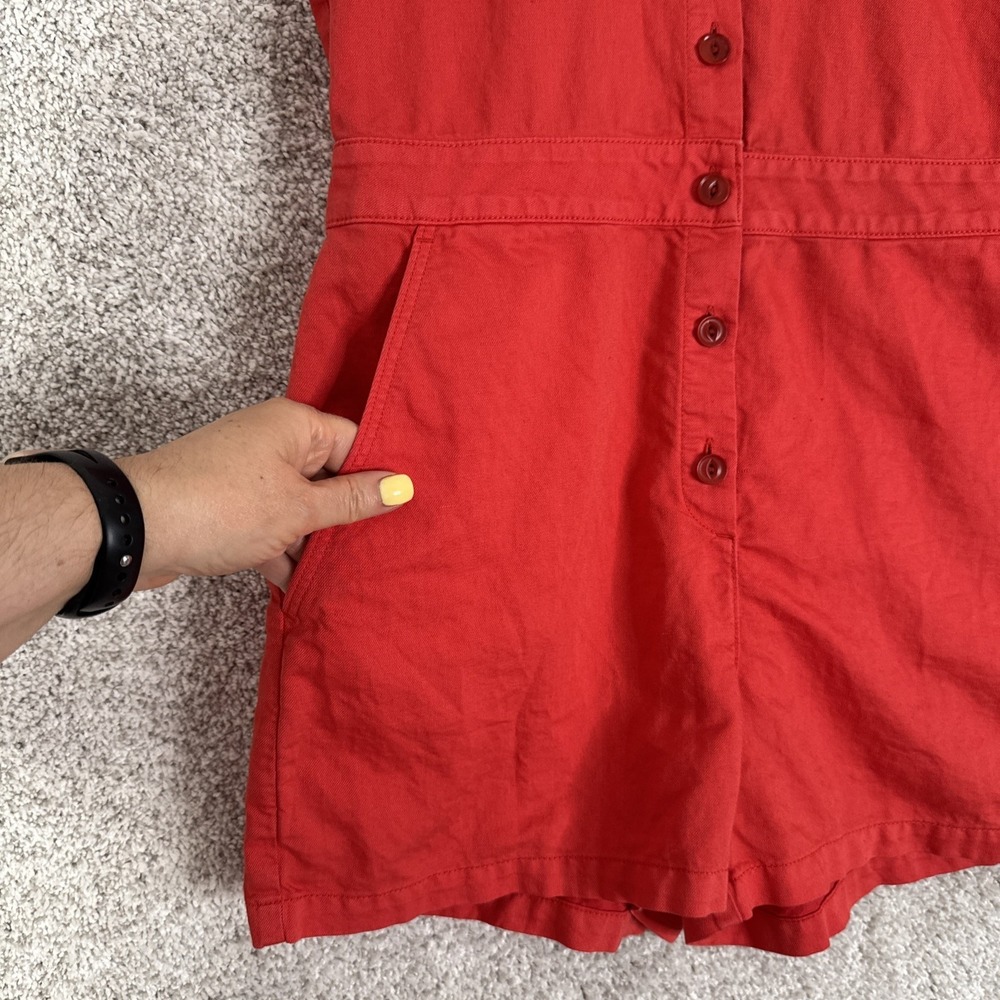 Outerknown S.E.A. Suit Shortall Utility Romper Coral Red Cotton Linen - S - Picture 2 of 9